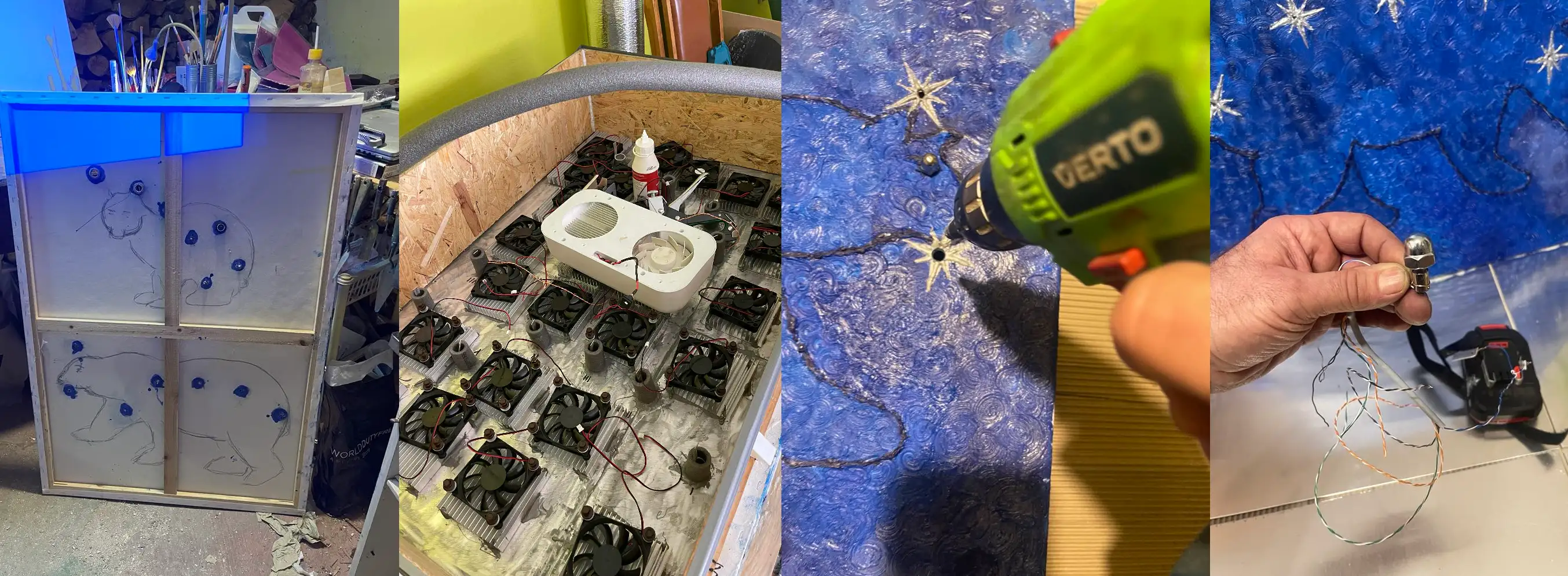 Zbliżenie powierzchni dotykowego dzieła sztuki z ukrytą technologią multisensoryczną wewnątrz ramy.